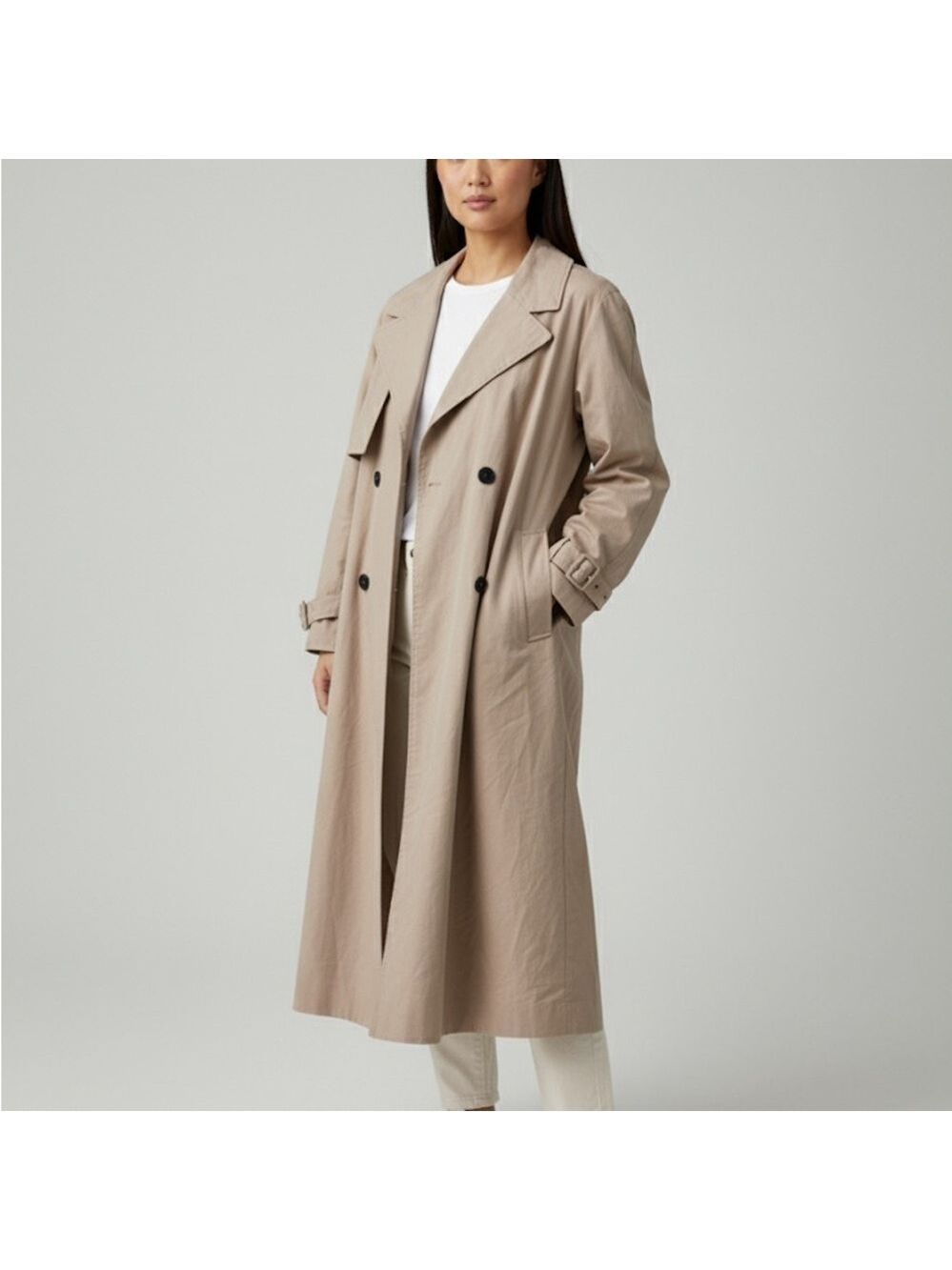 Snidel Beige Khaki Nude Trench Coat/Rain Coat Double-Breasted All Size
